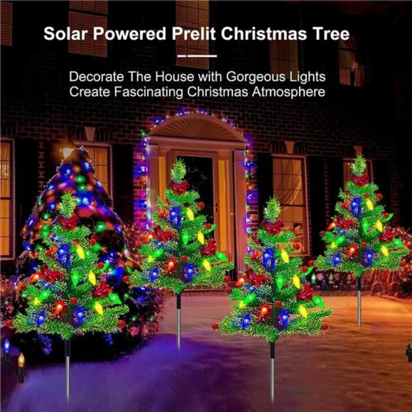 4-Packs Solar Prelit Christmas Tree with 80LED C6 Lights, 8 Modes, Waterproof - Picture 6 of 7